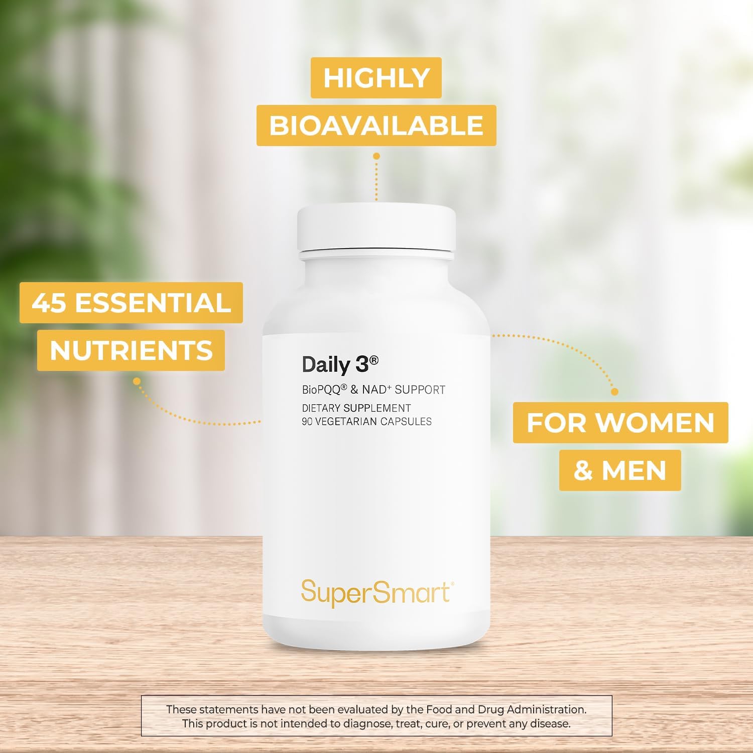 Supersmart Daily3 + BioPQQ – Multivitamínico completo para hombres y mujeres – 90 cápsulas vegetales