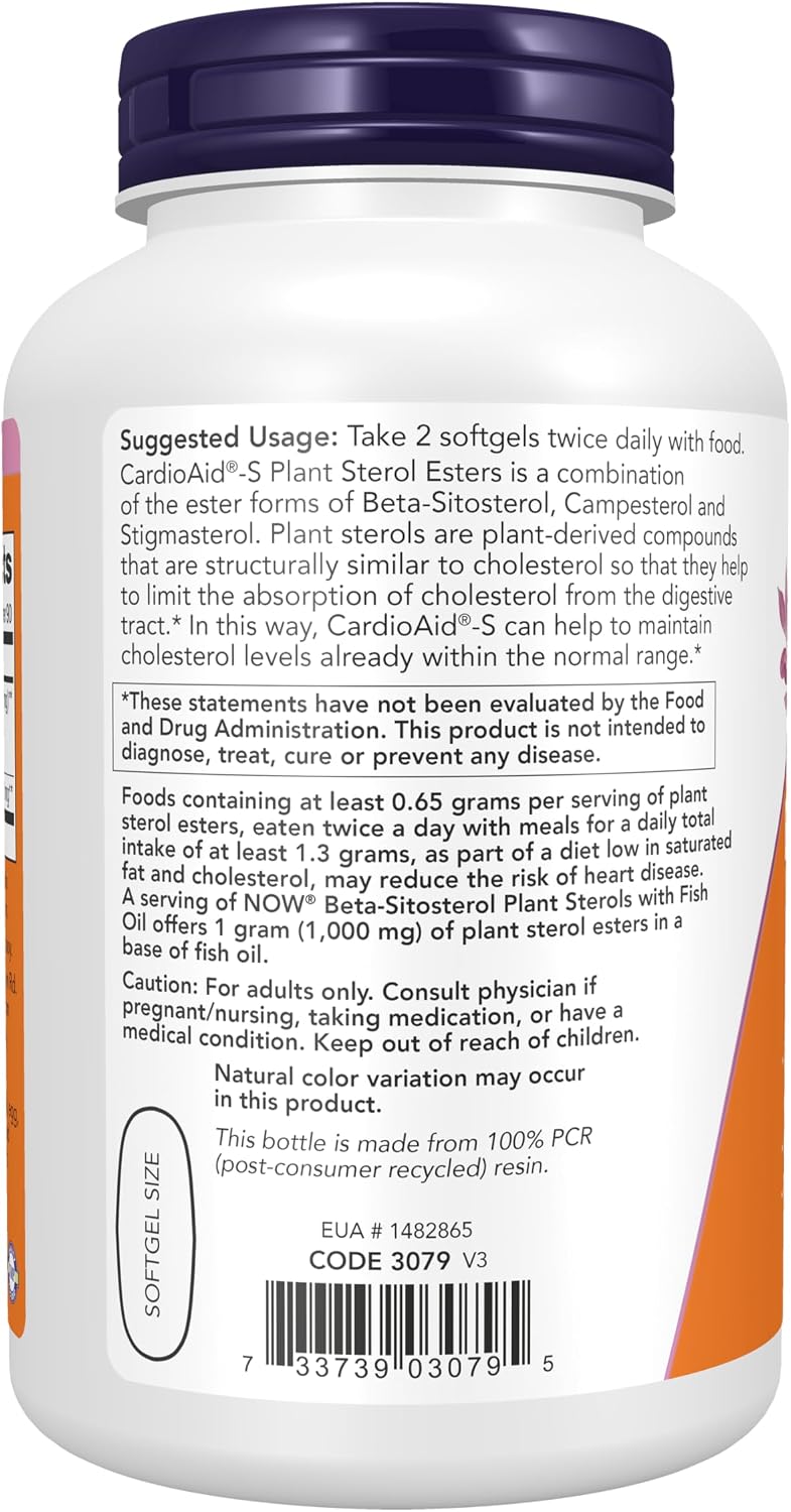NOW Foods, Beta-Sitosterol Esteroles Vegetales con CardioAid®-S y Aceite de Pescado, 180 Cápsulas Blandas