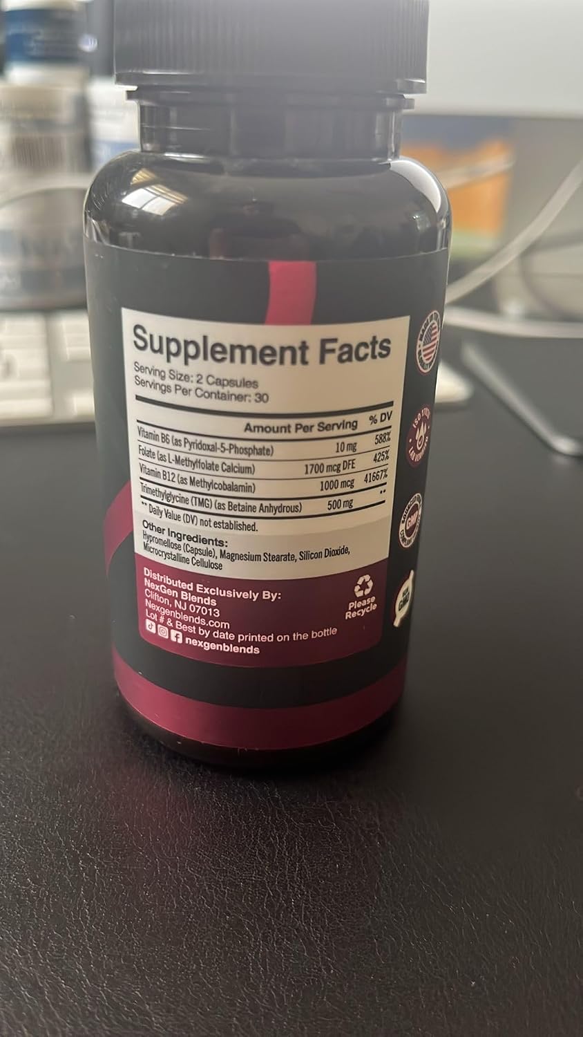 TMG Trimethylglycine con Complejo B Metilado - Suplemento de Betaina 500mg con Vitaminas B Metiladas para Apoyo a la Metilación - Vegano y No-GMO (1 Mes)