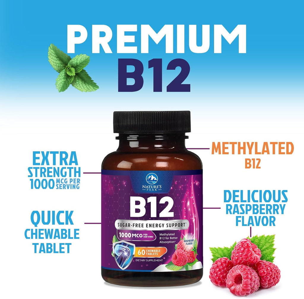 Vitamina B12 Metilcobalamina 1000 mcg - 60 Comprimidos Masticables Sabor Bayas