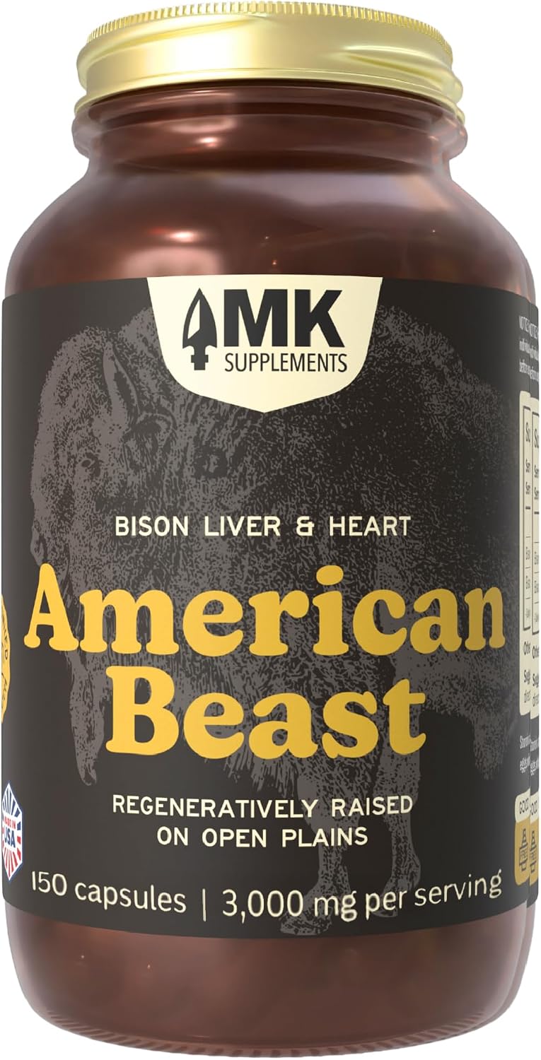 MK Supplements American Beast Cápsulas de Hígado y Corazón de Bisonte, 150 cápsulas