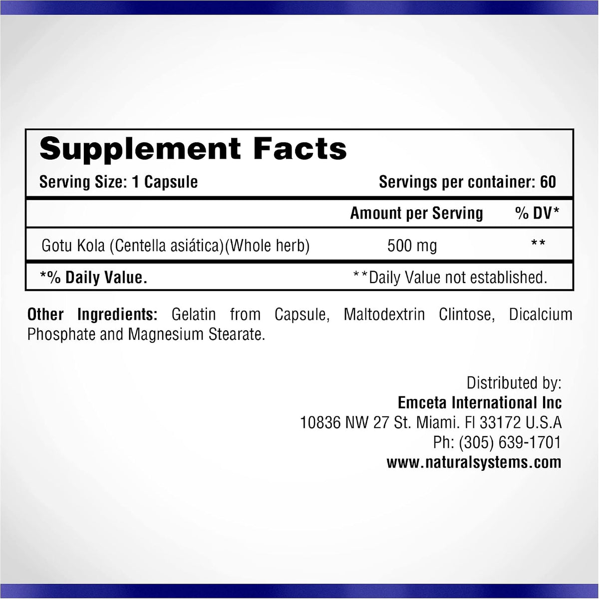 Centella Asiática 500 mg 60 Cápsulas - Gotu Kola - Natural Systems – Image 2