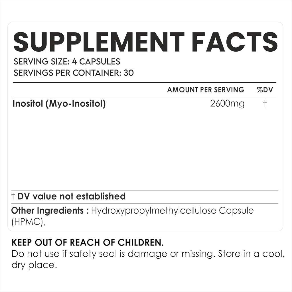 AMALTH Inositol 2600 mg - Myo Inositol en Cápsulas - Suplemento de Vitamina B8 - 120 Cápsulas Veganas