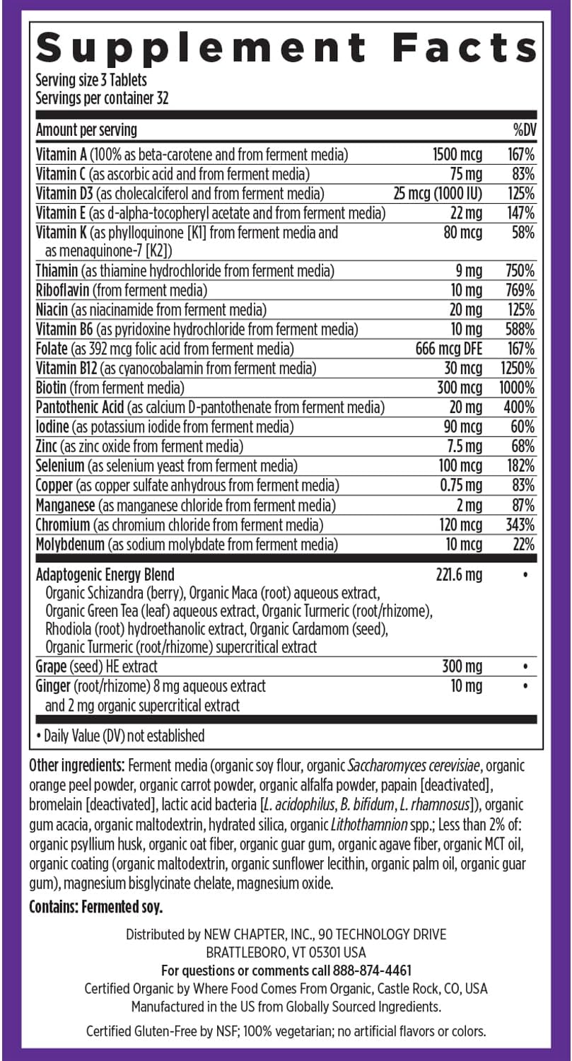 New Chapter Energy Multivitamin con Vitaminas B, D3 y Hierbas, 96 comprimidos