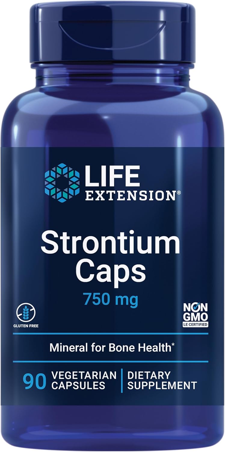 Life Extension Cápsulas de Estroncio, Mineral Traza para el Soporte Óseo Avanzado, Sin Gluten, No GMO, Vegetariano, 90 Cápsulas
