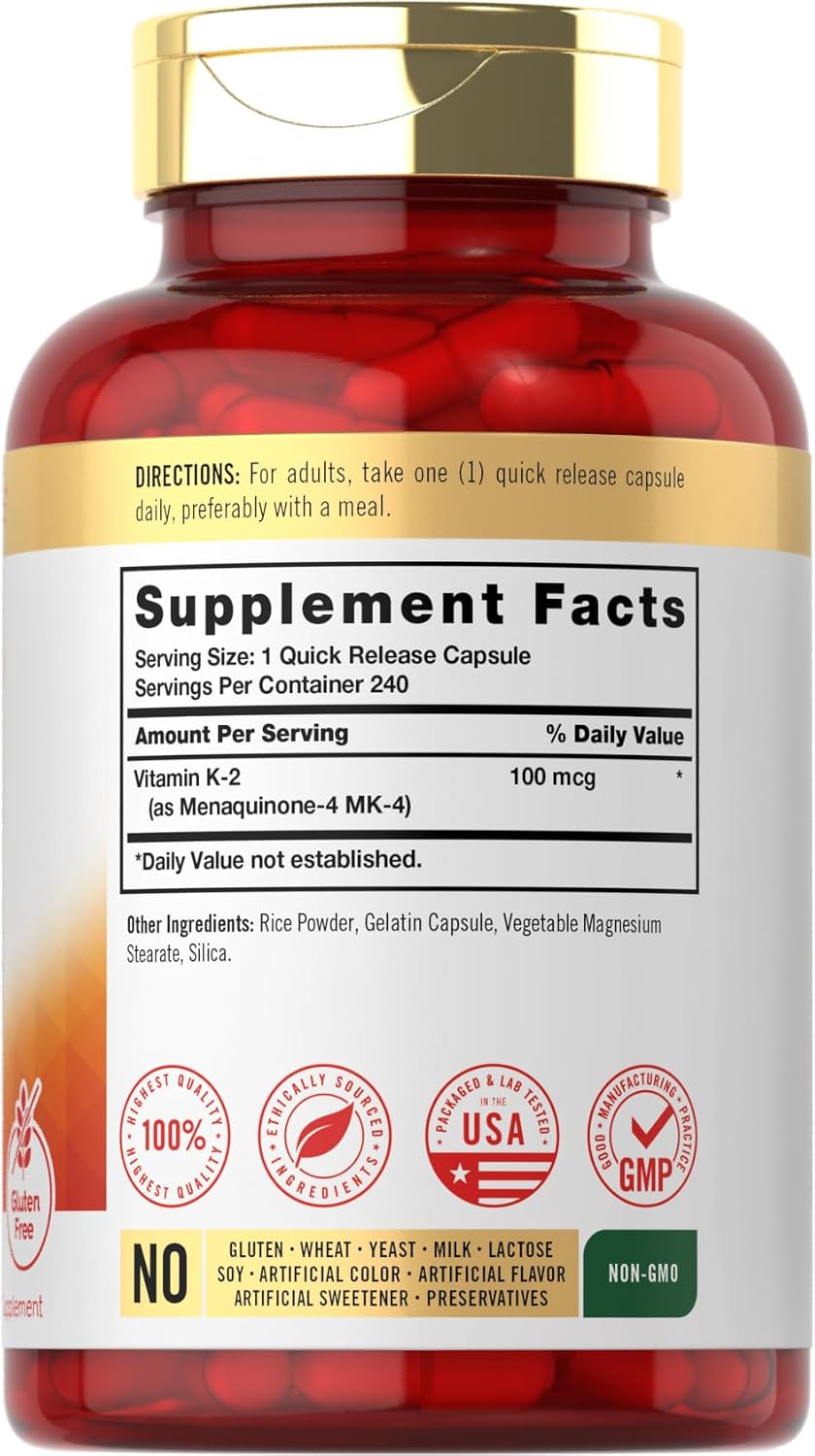 Carlyle Vitamin K2 Supplement 100 mcg MK-4, 240 Cápsulas