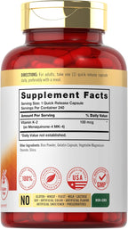 Carlyle Vitamin K2 Supplement 100 mcg MK-4, 240 Cápsulas