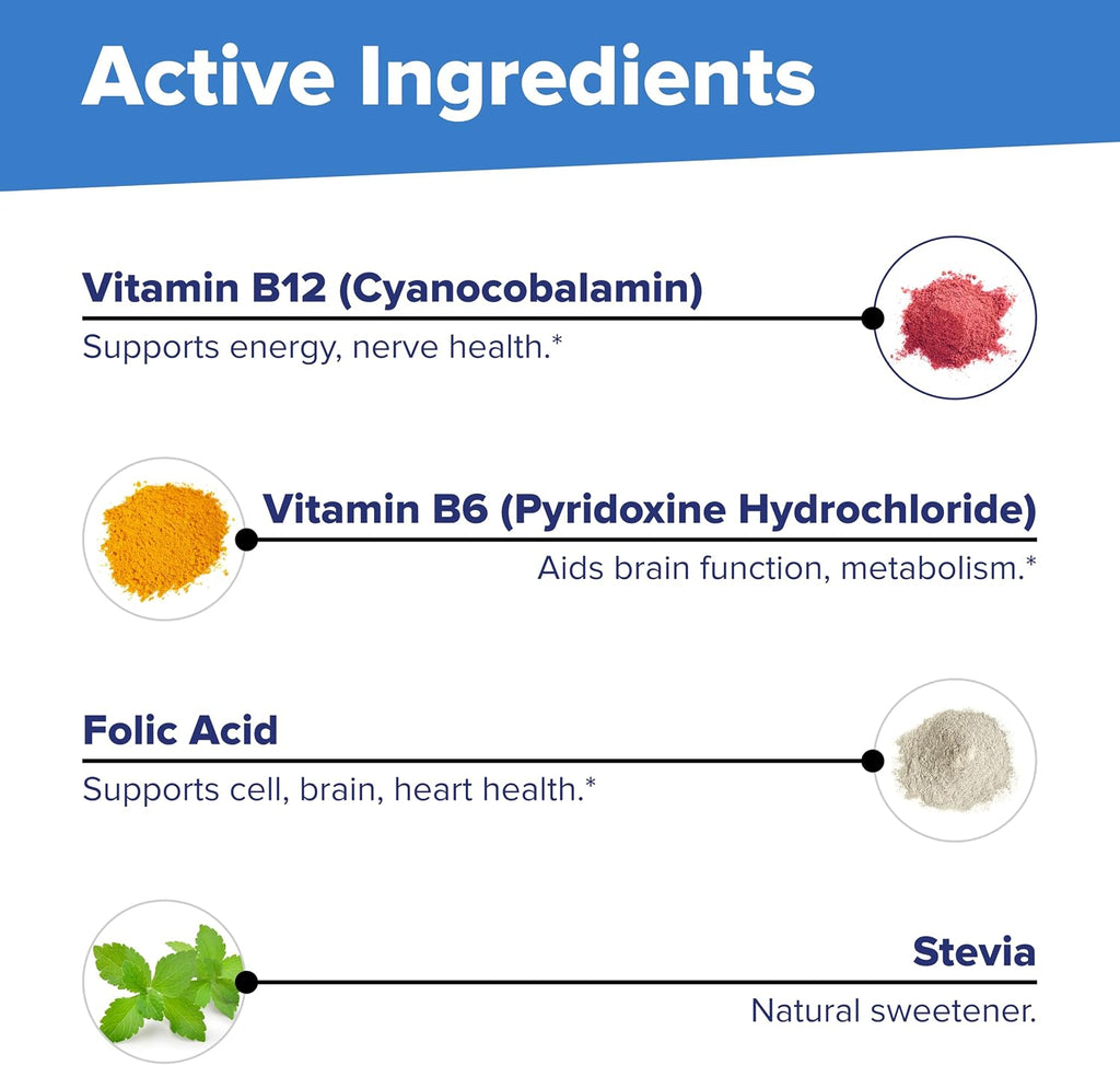 Superior Source No Shot Vitamina B-12 (Cianocobalamina) 1000 mcg, B-6 y Ácido Fólico 800 mcg, 60 Comprimidos Sublinguales