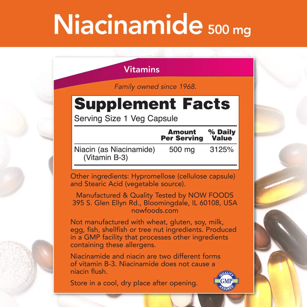 NOW Niacinamida 500 mg, 100 Cápsulas