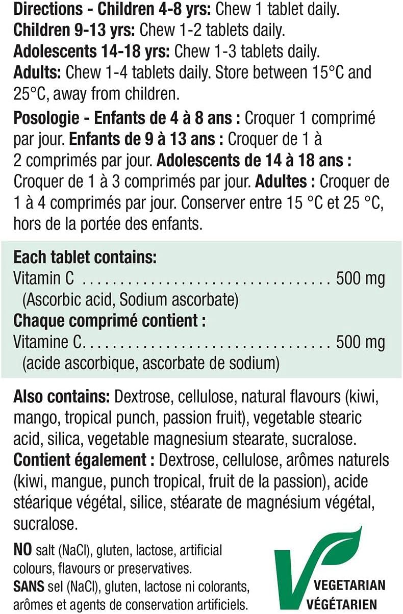 Jamieson Vitamina C Sabor Tropical 500 mg, 120 Comprimidos