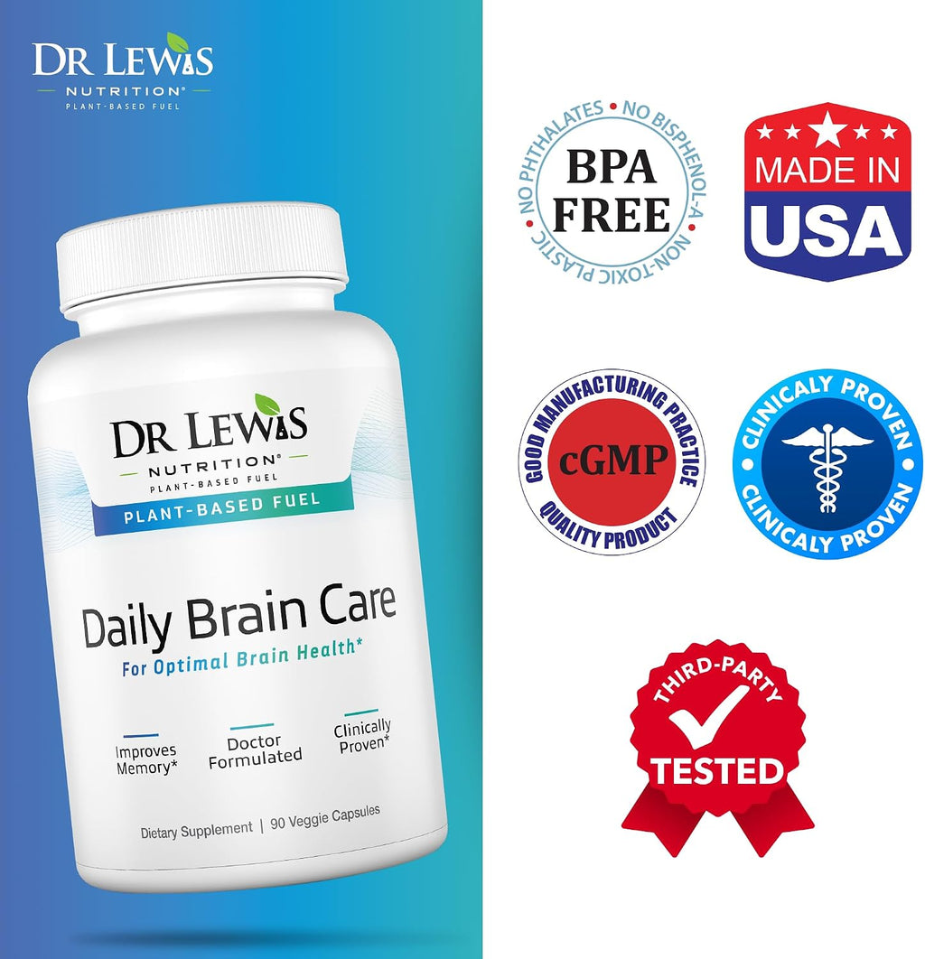 Dr Lewis Daily Brain Care Cápsulas - Suplemento para la Memoria y Concentración con Aloe Vera - 90 Cápsulas