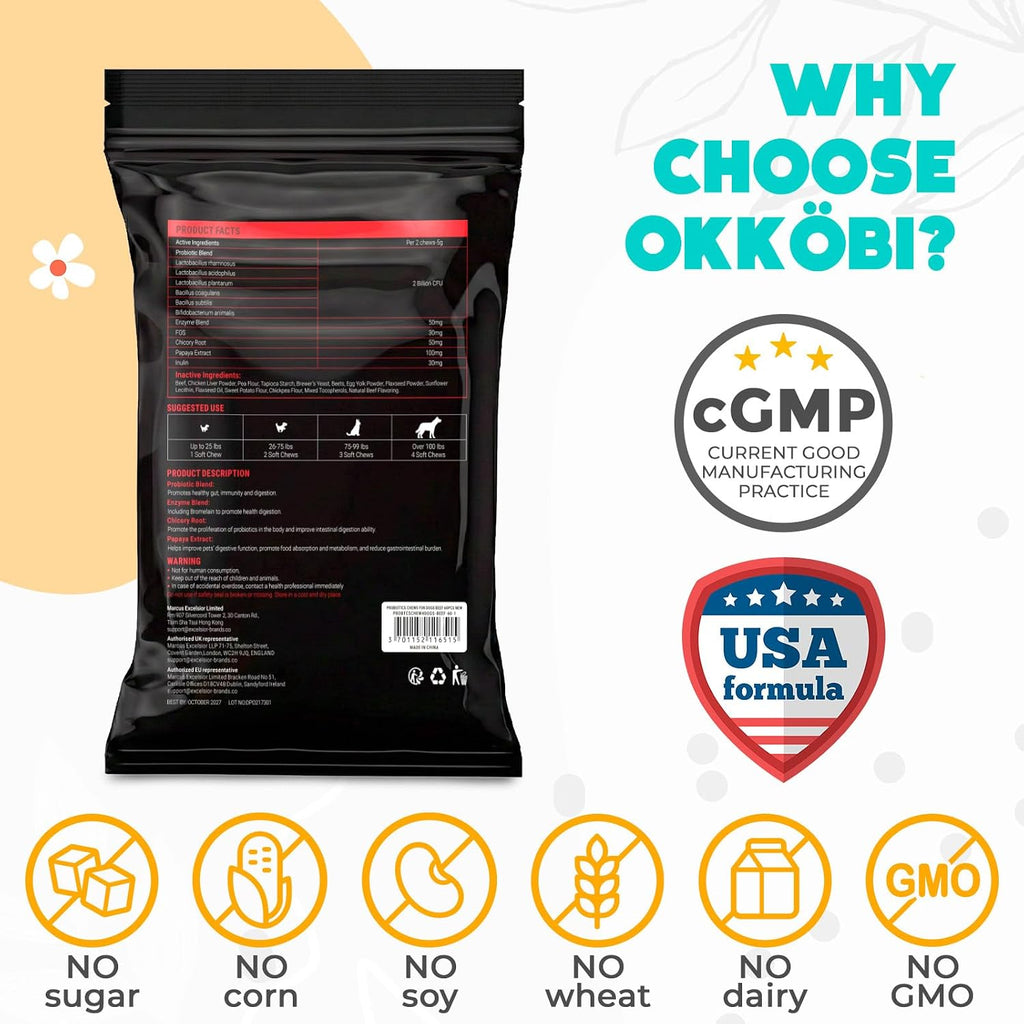 Probióticos para perros en masticables - 60 unidades - Apoyo digestivo y salud intestinal - Sabor a ternera