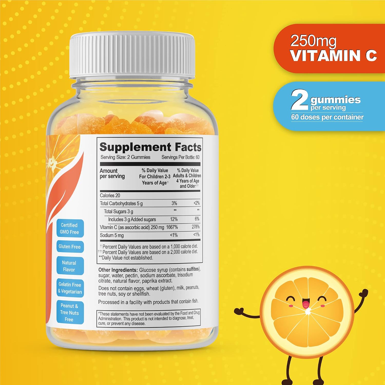 Doctor's Finest Gomitas de Vitamina C para Niños - 250 mg, 60 Gominolas (30 Dosis)
