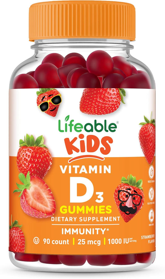 Lifeable Gomitas de Vitamina D3 para Niños | 1000 UI | Sabor Fresa | 90 Gomitas