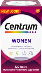 Centrum Multivitamínico para Mujeres con Hierro, Vitamina D3, Vitaminas B y Antioxidantes C y E, Sin Gluten, No Transgénicos - 120 Tabletas
