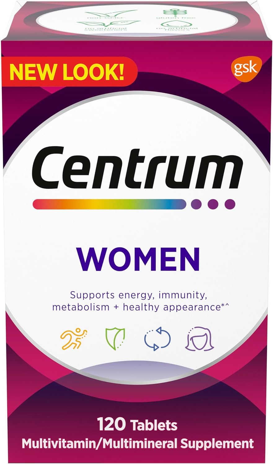 Centrum Multivitamínico para Mujeres con Hierro, Vitamina D3, Vitaminas B y Antioxidantes C y E, Sin Gluten, No Transgénicos - 120 Tabletas