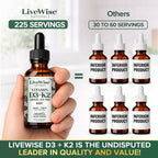 Live Wise Naturals Gotas Orgánicas de Vitamina D3 y K2 para Bebés (MK-7) - 225 Servicios