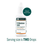 Genestra Brands D-Mulsion 400 - Suplemento Líquido de Vitamina D - Sabor Natural a Limón - 1.110 Dosis