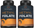 Sunergetic Premium Methyl Folate Supplement – with Methylated Vitamin B12 and Vitamin B6 – Metabolically Active Folate as Magnafolate - Methylfolate 400 mcg per Capsule – 60 Capsules