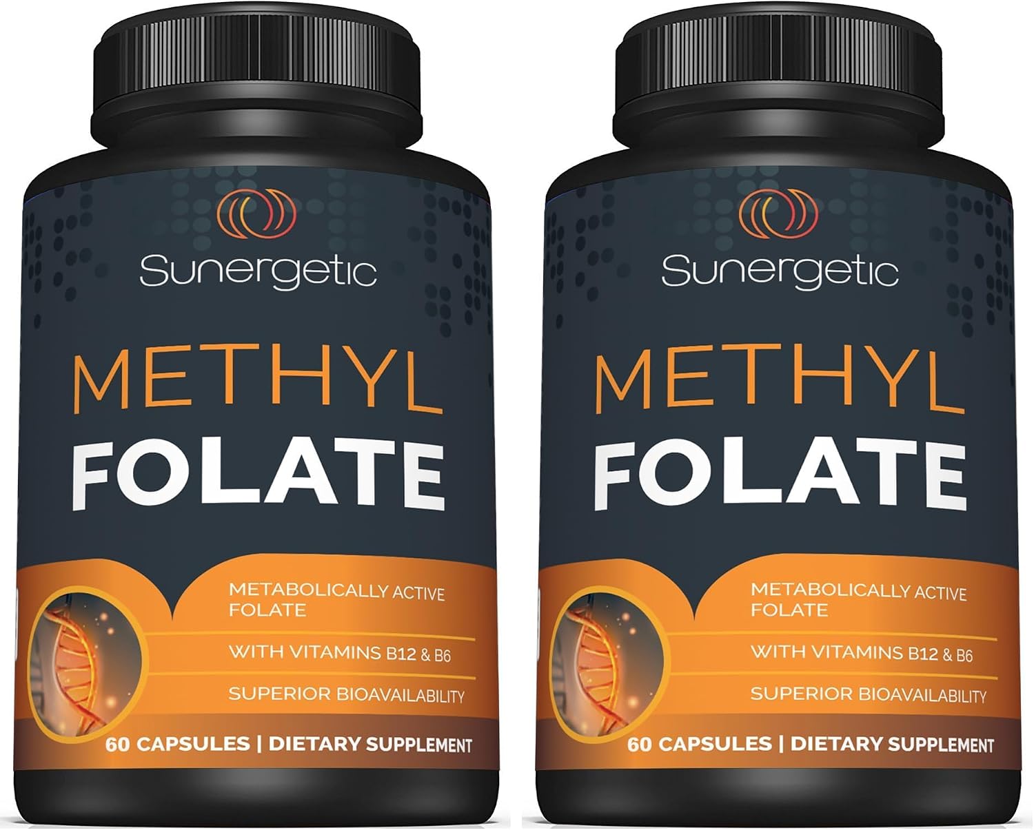 Sunergetic Premium Methyl Folate Supplement – with Methylated Vitamin B12 and Vitamin B6 – Metabolically Active Folate as Magnafolate - Methylfolate 400 mcg per Capsule – 60 Capsules