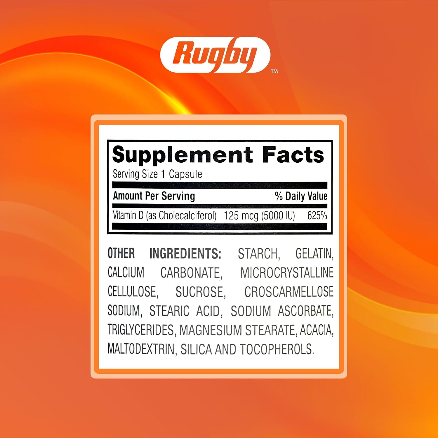 Rugby Vitamina D3 5.000 UI (125 mcg) - 100 Cápsulas