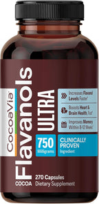 CocoaVia Ultra 750mg Flavanoles de Cacao – Apoyo para el Corazón y el Cerebro, 30 Cápsulas