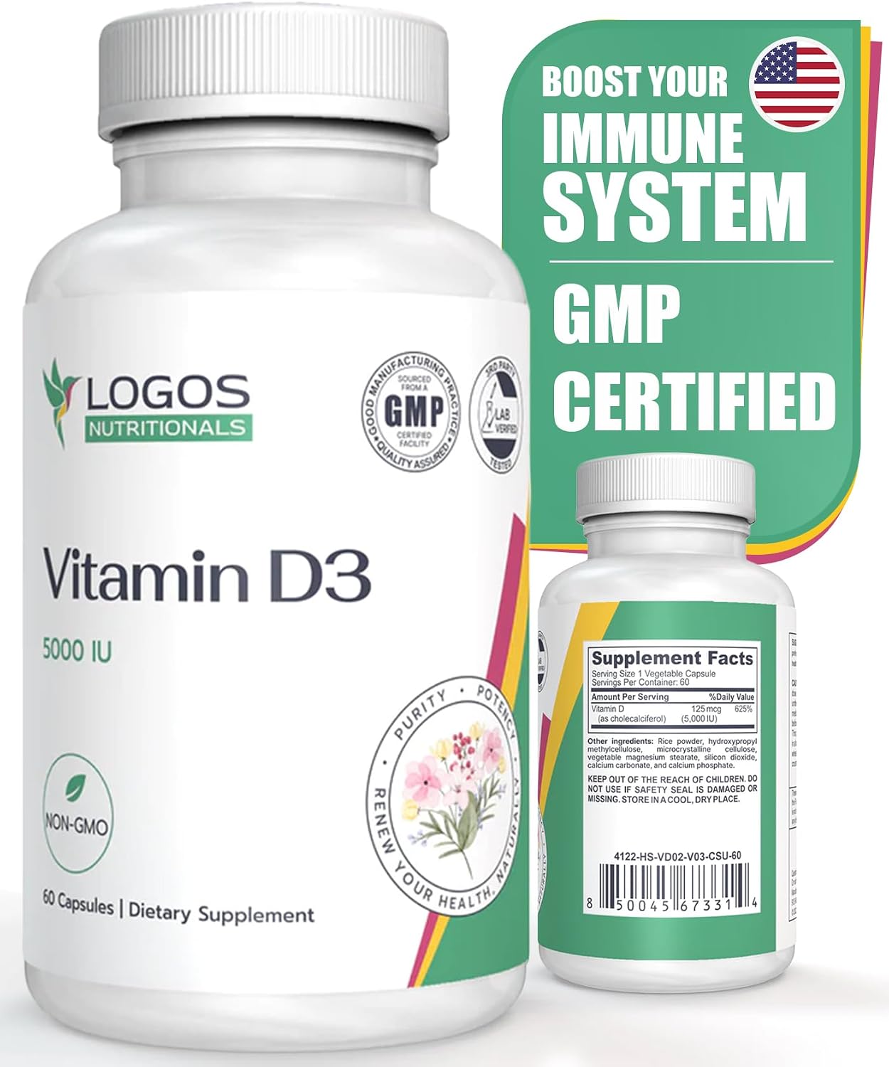 Logos Nutritionals Vitamina D3 5000 UI - 60 Cápsulas