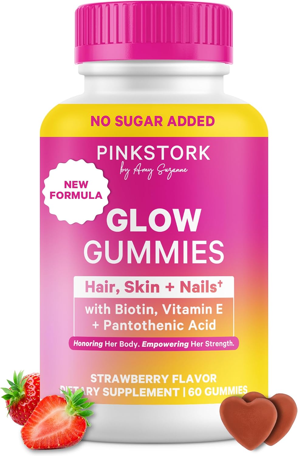 Total Glow Gummies para Mujer – Complemento de Biotina y Vitaminas para Cabello, Piel y Uñas – 60 Gummies de Frutos Rojos