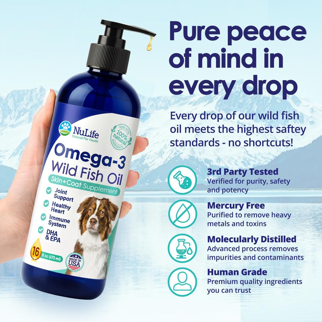Aceite de Pescado Líquido para Perros con Omega 3, 6 y 9, Salvaje de Islandia - 473 ml