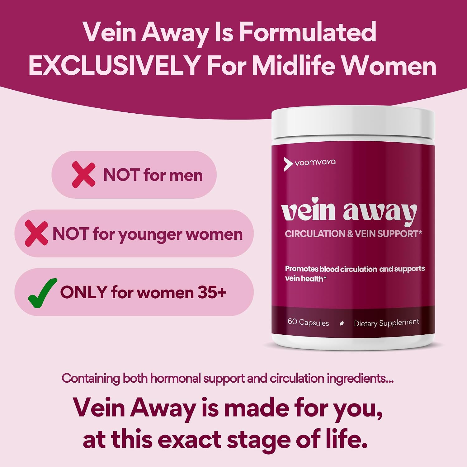 VoomVaya Vein Away – Suplemento para la Circulación y Salud Venosa con Diosmina y Hesperidina (60 Cápsulas)