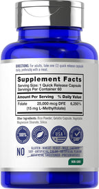 Carlyle L-Metilfolato 15 mg | 60 Cápsulas | Alta Potencia | Metilfolato Activado 5-MTHF