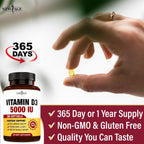 NEW AGE Vitamin D3 5000 IU (125mcg) - 360 Cápsulas Blandas | Apoyo Inmunológico y Salud Ósea