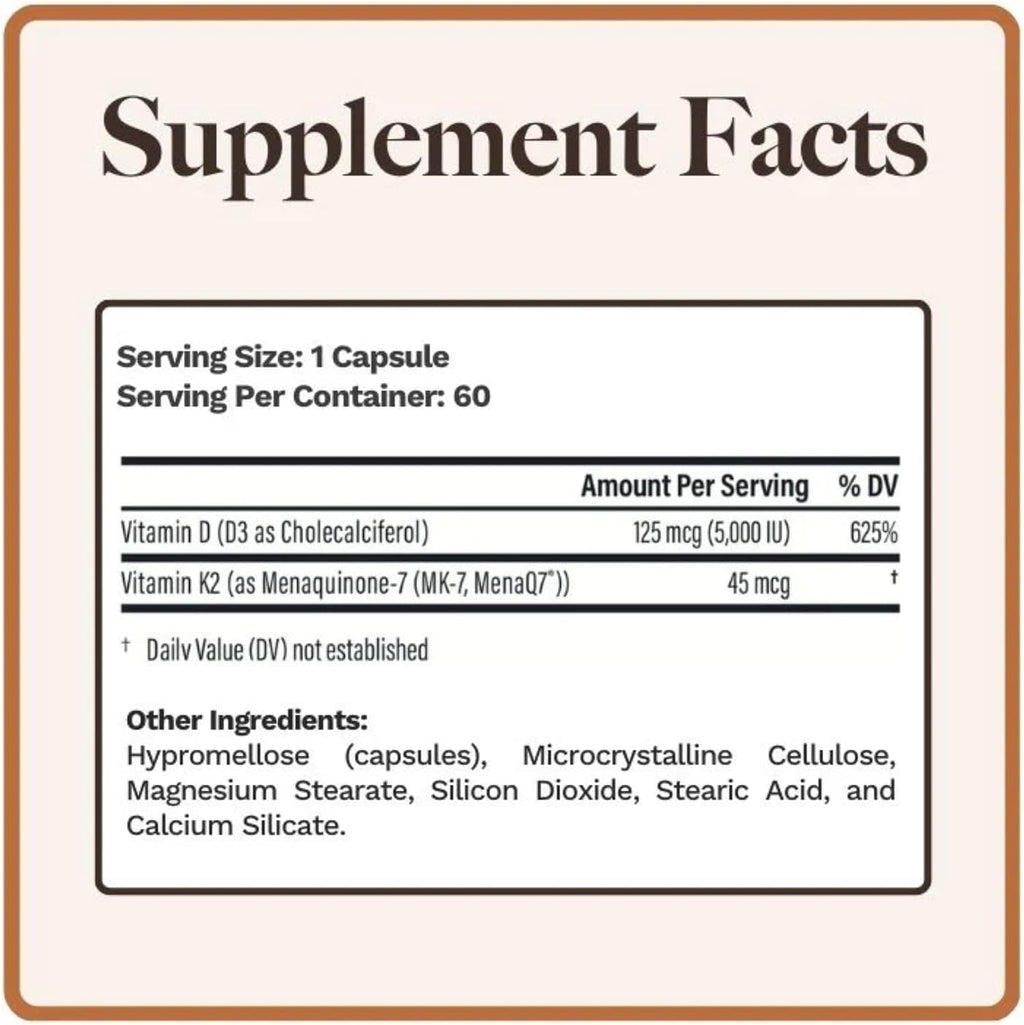 Vitamina D3+K2 5000 UI 45 mcg MenaQ7 | Utzy Naturals