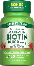Nature's Truth Biotina 10000 mcg - 120 Comprimidos de Disolución Rápida - Alta Potencia - Vegano, Sin OGM y Sin Gluten