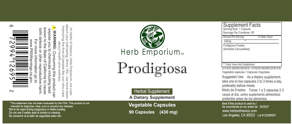 Herb Emporium Prodigiosa, Cápsulas Vegetales Orgánicas, 90 unidades, 430mg
