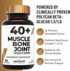40+ Muscle Bone Joint Support | Posbiótico Polycan® Estudiado Clínicamente | Apoyo para Salud Ósea, Muscular y Articular | 60 Cápsulas