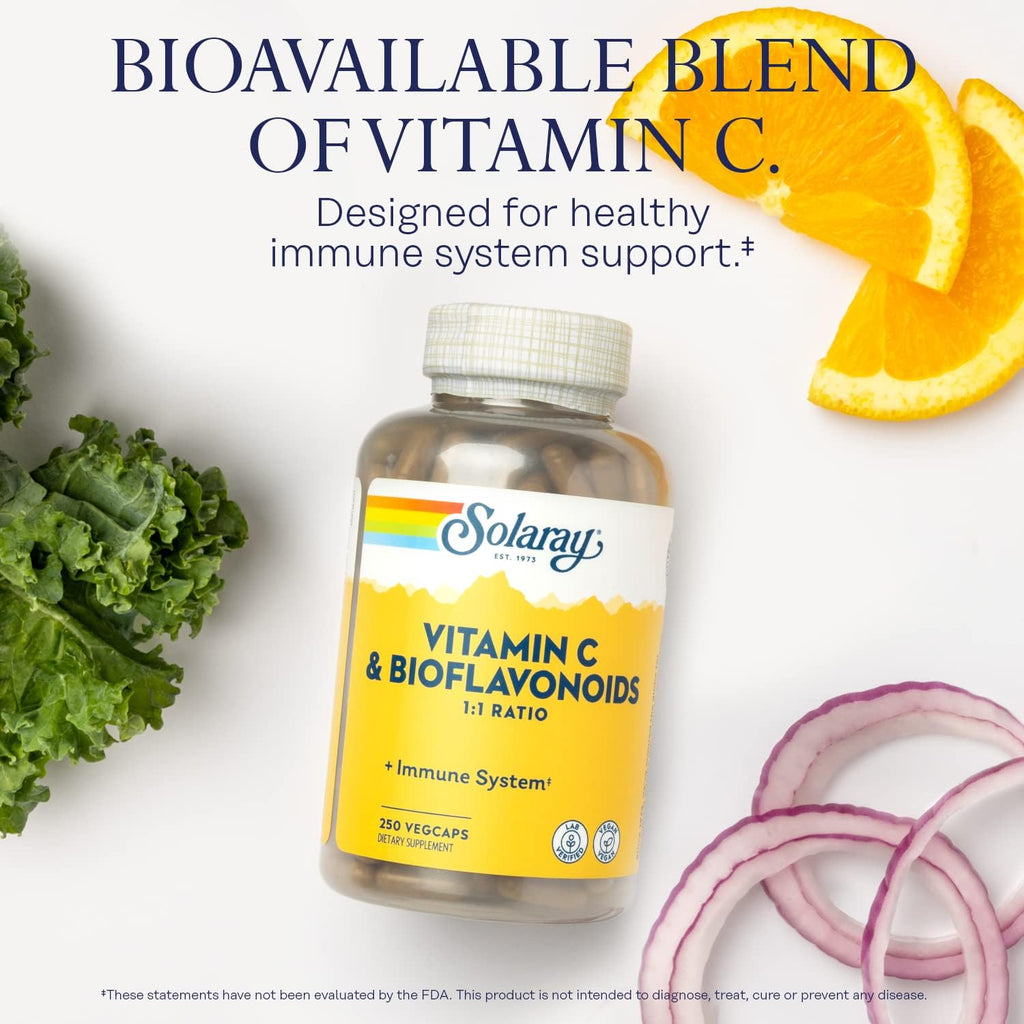 SOLARAY Vitamin C 500mg with Citrus Bioflavonoids - 250 Vegan Capsules