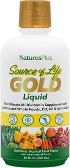 NaturesPlus Source of Life GOLD Multivitamínico Líquido - 8 fl oz (Pack de 2) - Con Vitaminas D3, B12 y K2 - Vegetal y Sin Gluten