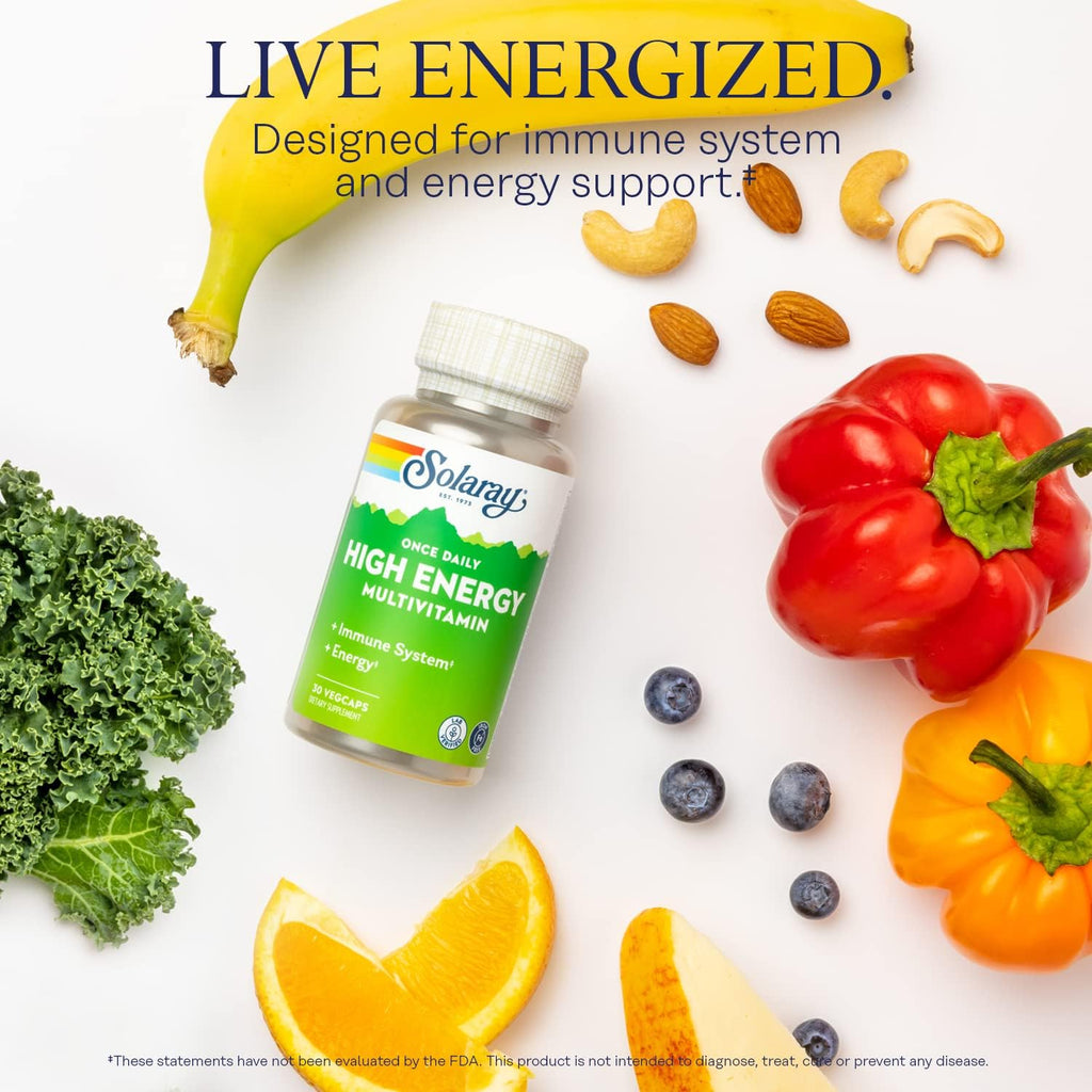 SOLARAY Multivitamínico Diario de Alta Energía Sin Hierro – 30 Cápsulas Veganas
