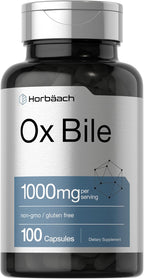Horbäach Suplemento de Bilis de Buey | 1000mg | 100 Cápsulas | Digestivo Enzimático | No-GMO y Sin Gluten