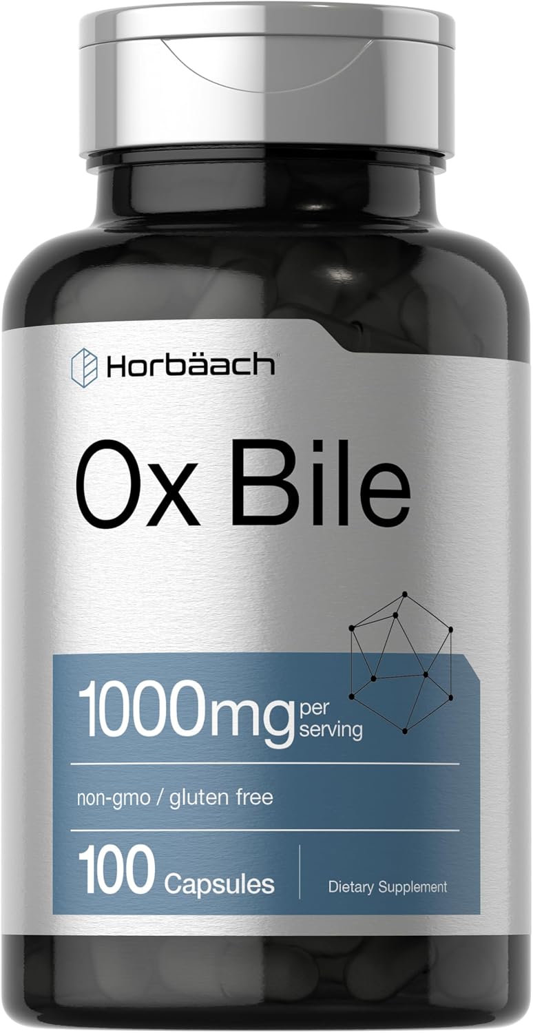 Horbäach Suplemento de Bilis de Buey | 1000mg | 100 Cápsulas | Digestivo Enzimático | No-GMO y Sin Gluten