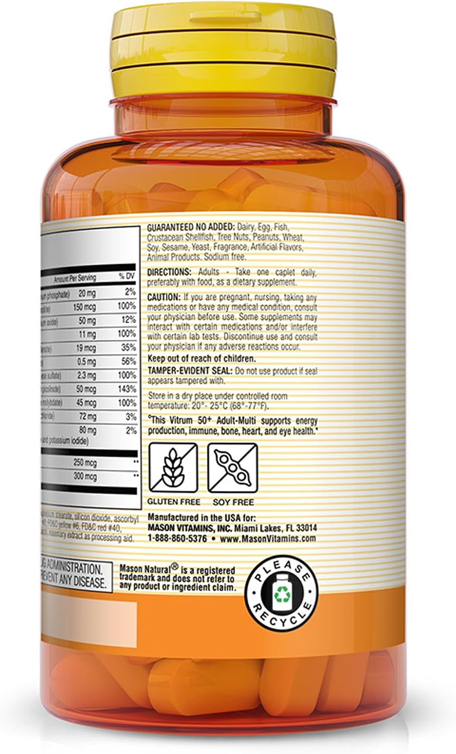 Mason Natural Vitrum 50+ Adult-Multi Sin Hierro - Multivitamínico Completo, 100 Comprimidos