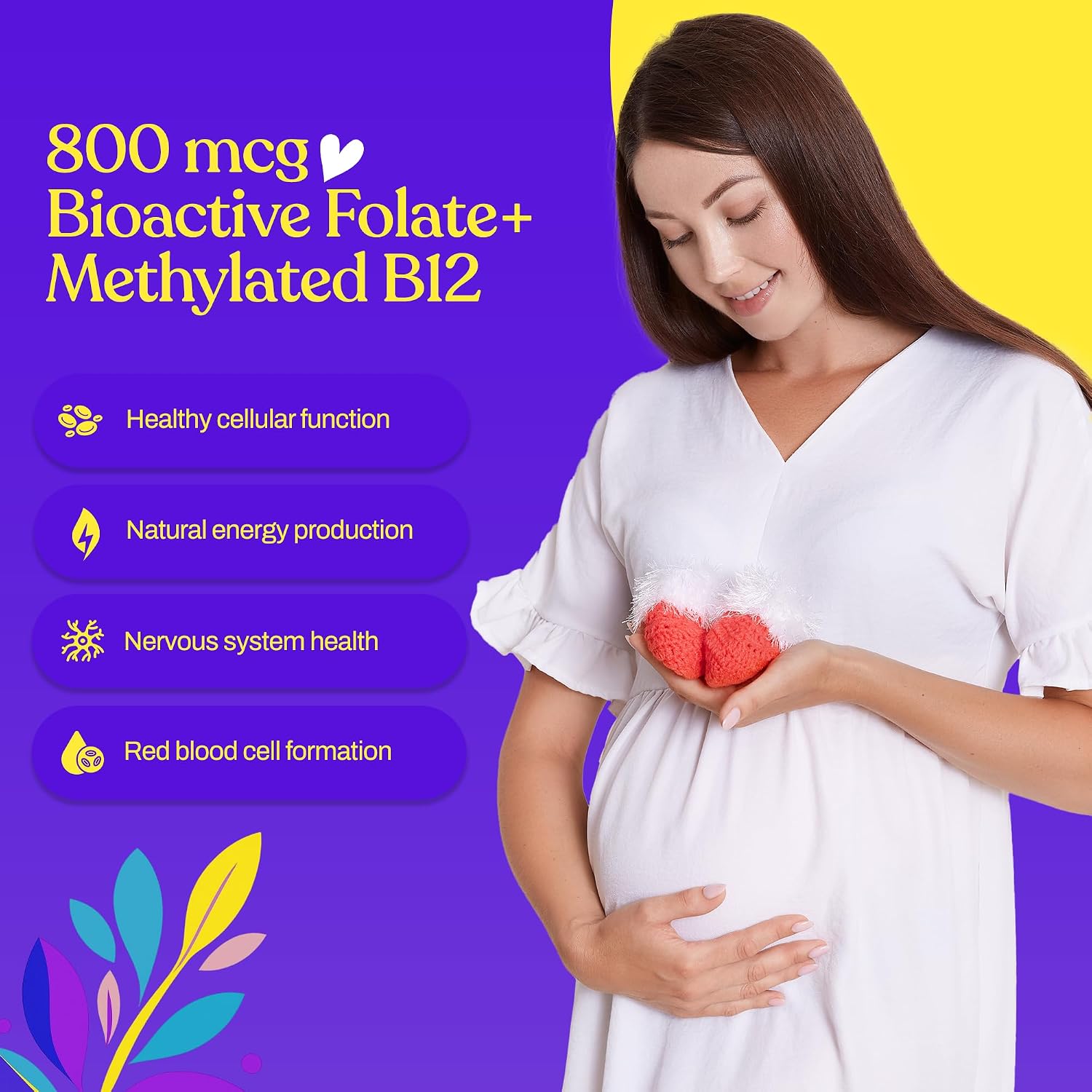 Mama's Select Methylfolate + B12 para Embarazo y Lactancia – 5-MTHF Folato + Metilcobalamina – Favorece el Desarrollo Cerebral del Bebé – 30 Cápsulas