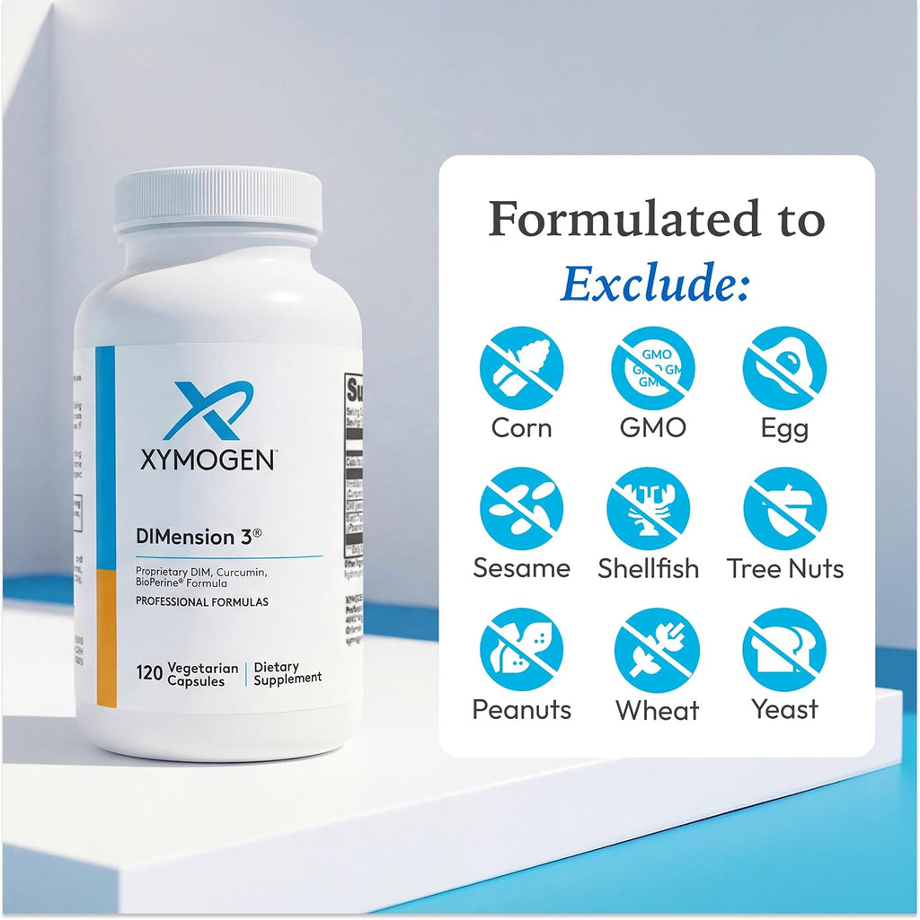 XYMOGEN Dimension 3 - Suplemento DIM para el equilibrio hormonal y el apoyo al metabolismo del estrógeno - con curcumina y BioPerine - 120 Cápsulas
