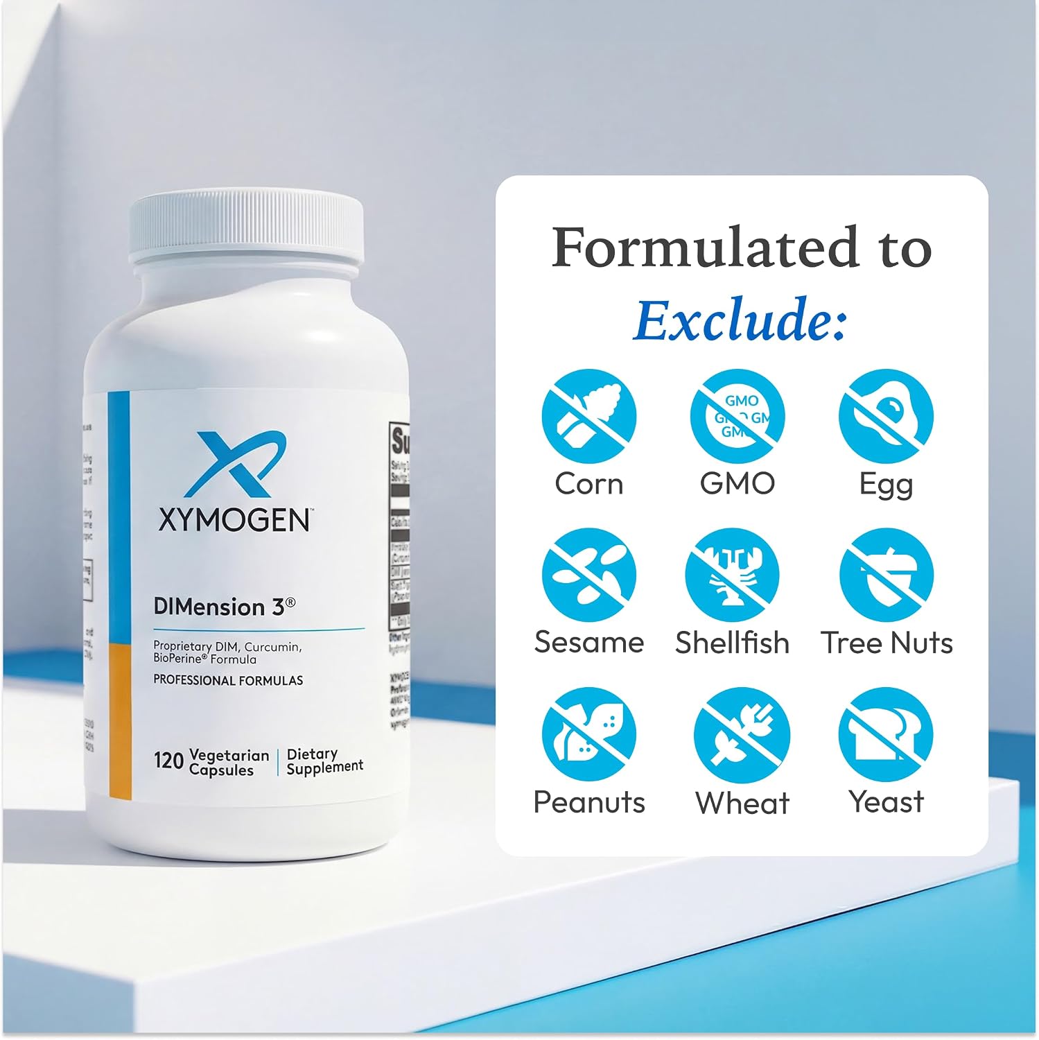 XYMOGEN Dimension 3 - Suplemento DIM para el equilibrio hormonal y el apoyo al metabolismo del estrógeno - con curcumina y BioPerine - 120 Cápsulas