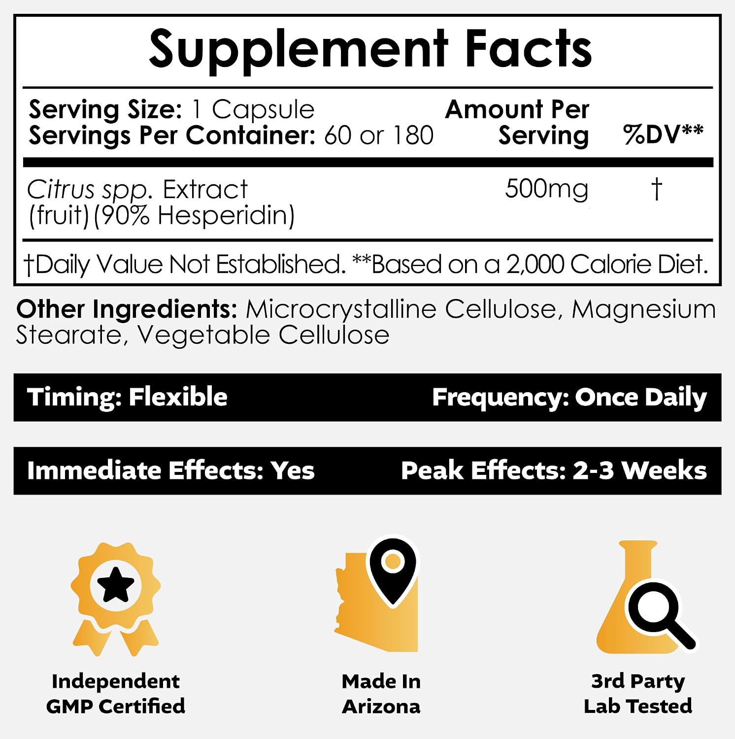 Hesperidina 500mg | 180 Cápsulas | Extracto de Cítricos 90% | Nootropics Depot
