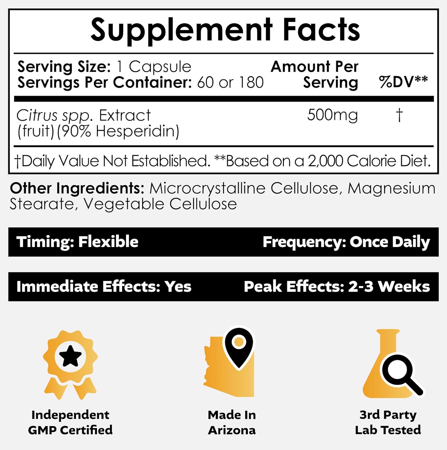 Nootropics Depot Hesperidina Cápsulas | 500mg | 90% Extracto de Cítrico | Apoya la Función Metabólica y Cardiovascular