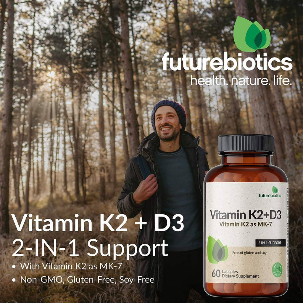 Futurebiotics Vitamina D3 + K2 (MK-7) - 5000 UI D3, 90 mcg K2 - 250 Cápsulas Vegetarianas