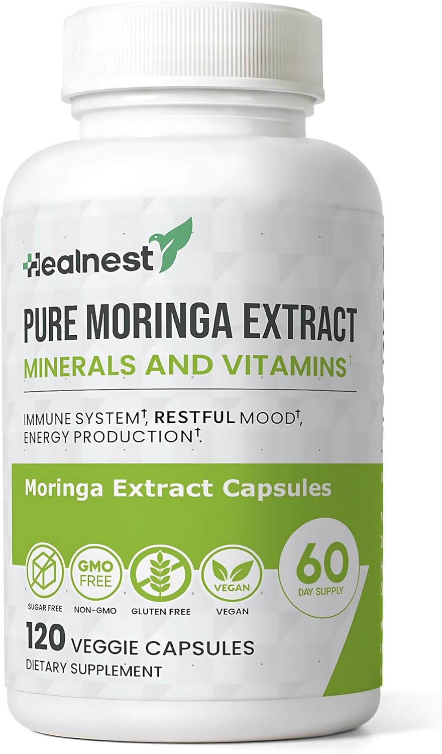 Extracto de Moringa 20:1 (20 000 mg) - Fórmula Potente - Suplemento Vegano con Vitaminas y Minerales - 120 Cápsulas - No Transgénico, Sin Gluten