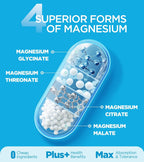 Dralot Nutrition - Complejo de Magnesio Cuádruple: 400mg de Glicinato, L-Treonato, Citrato y Malato con Vitamina D3 y B6 - 60 Cápsulas Veganas